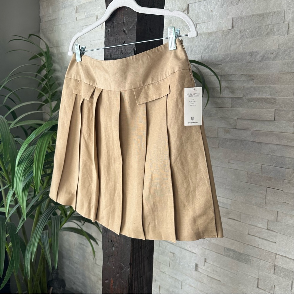 LARRY LEVINE Vintage Linen Blend Pleated Petite Skirt Size 10P New with Tags